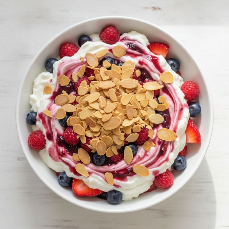 Greek Yogurt Protein Parfait with Mixed Berries and Almonds