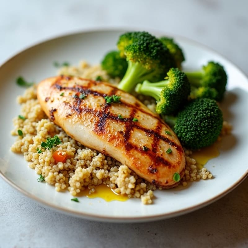 Grilled Chicken Breast with Quinoa and Roasted Broccoli