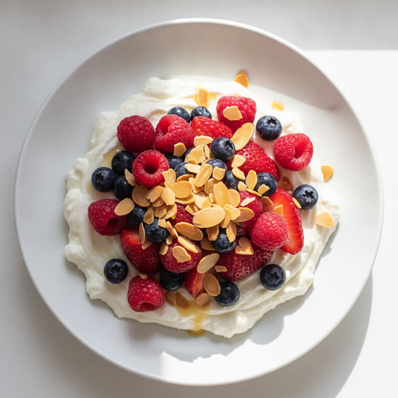 Silky Vanilla Greek Yogurt Protein Pudding with Mixed Berries