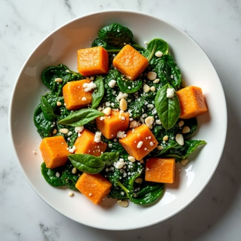 Sweet Potato Gnocchi with Fresh Herb Pesto and Sautéed Spinach
