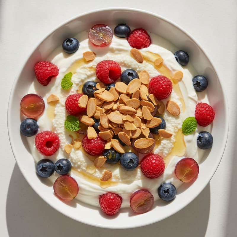Greek Yogurt Protein Parfait with Mixed Berries and Almonds