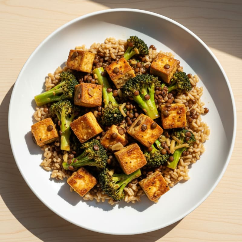 Silky Lentil and Tofu Stir-Fry with Broccoli