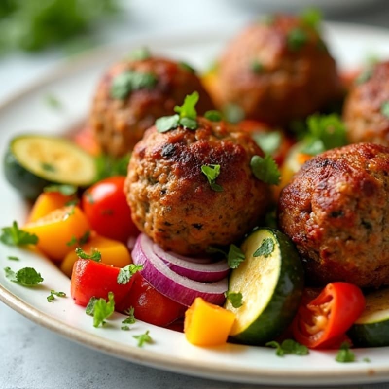 Herb-Seasoned Turkey Meatballs with Roasted Vegetables