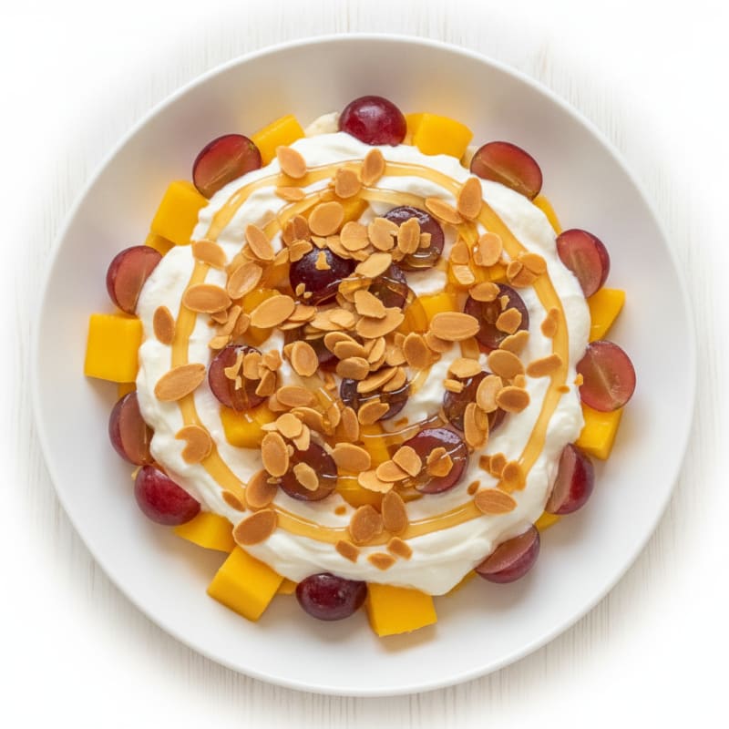 Quark and Yoghurt Parfait with Mango and Grapes