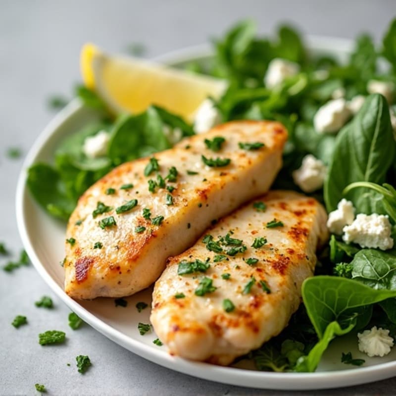Lemon Garlic Chicken with Fresh Herb Salad and Creamy Feta Dressing
