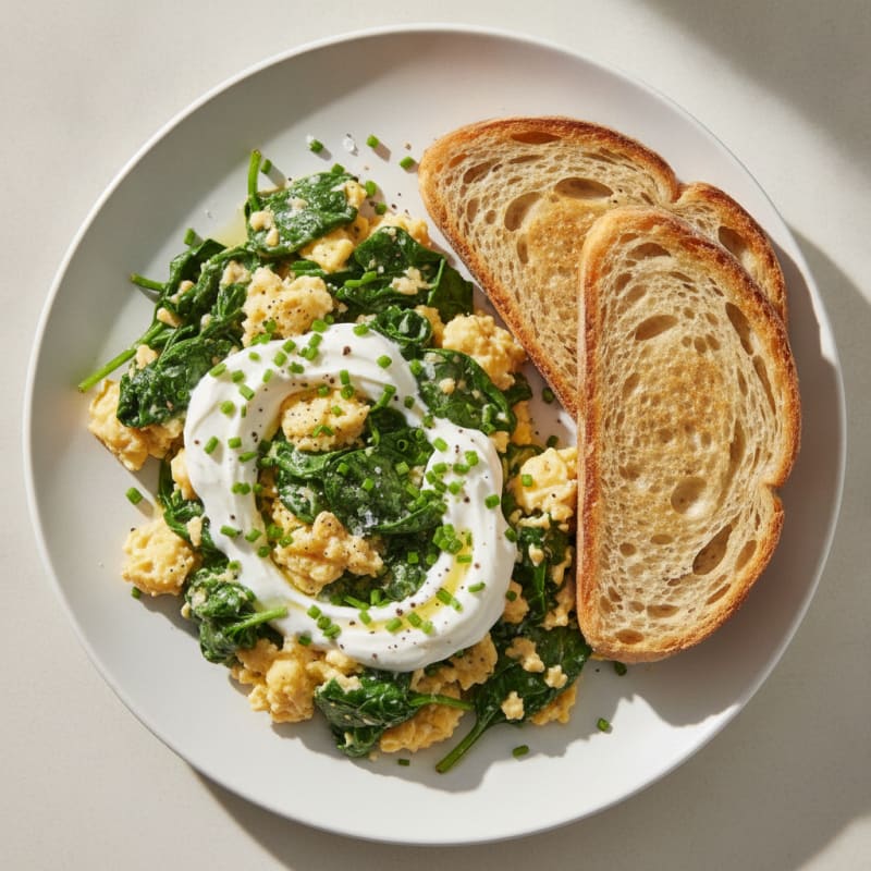 Spinach Scramble with Sourdough Toast