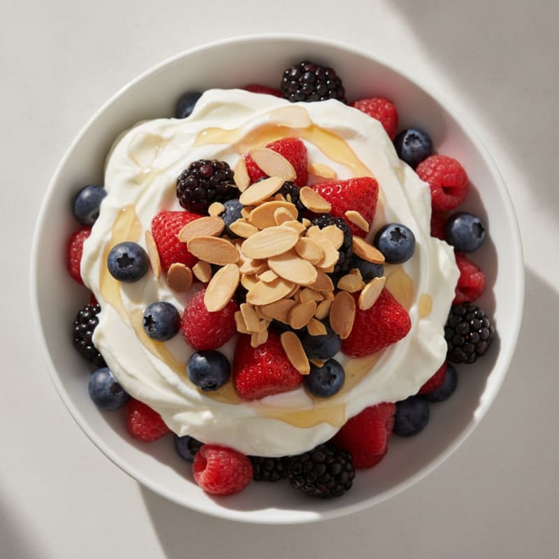 Creamy Greek Yogurt Parfait with Mixed Berries and Almonds