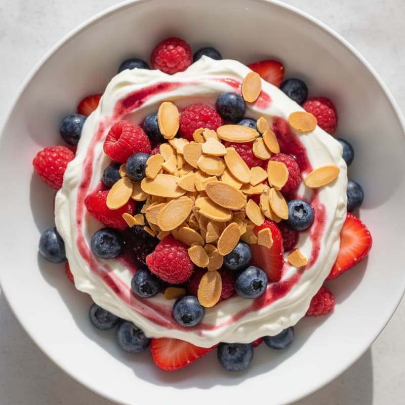 Greek Yogurt Protein Parfait with Mixed Berries and Almonds