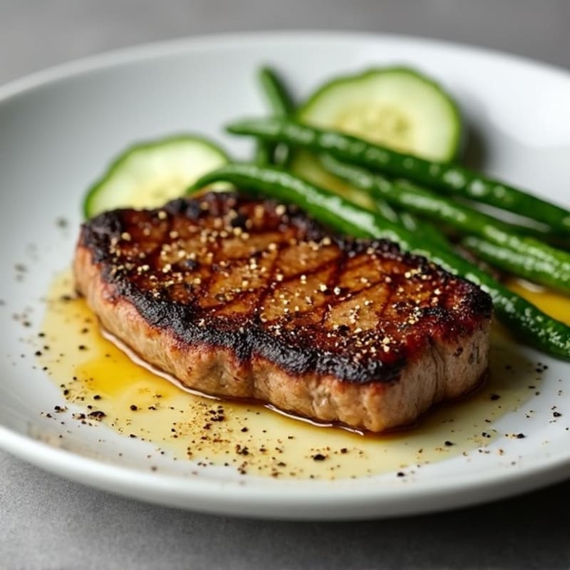 Pan-Seared Flat Iron Steak with Sautéed Courgette and Fresh Cucumber