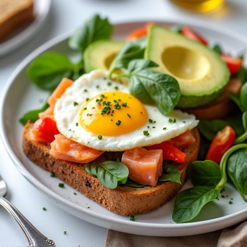 Smoked Salmon and Egg White Veggie Scramble on Toast with Avocado