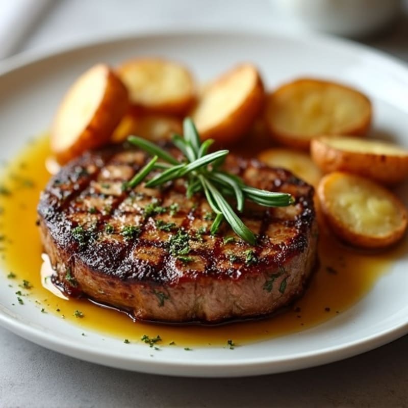 Pan-Seared Garlic Herb Steak with Crispy Roasted Potatoes