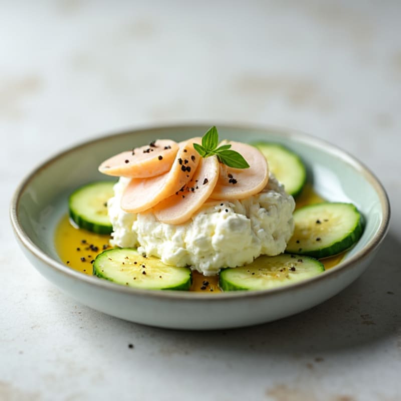 Cottage Cheese with Sliced Turkey and Cucumber