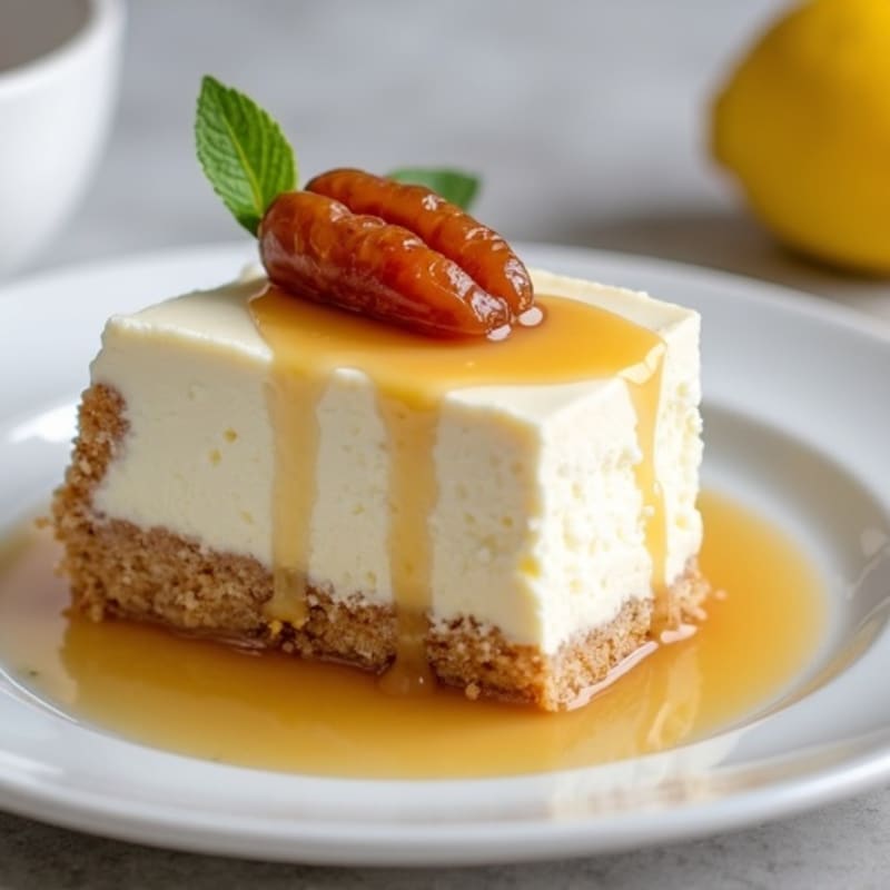 Protein-Packed Greek Yogurt Cheesecake with Date Caramel Drizzle