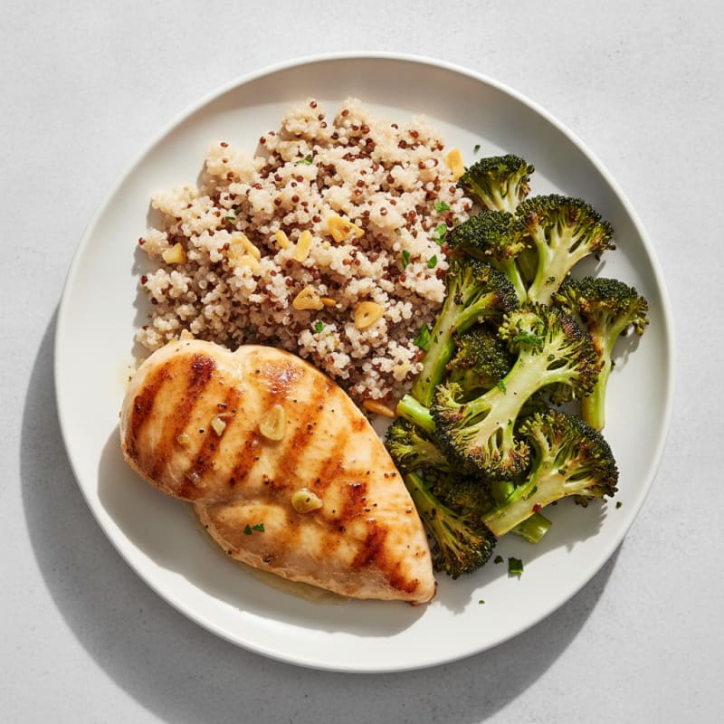 Grilled Chicken Breast with Quinoa and Roasted Broccoli