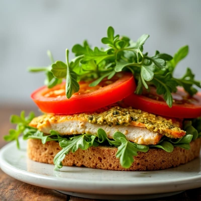 Healthy Pesto Chicken Sandwich with Fresh Greens