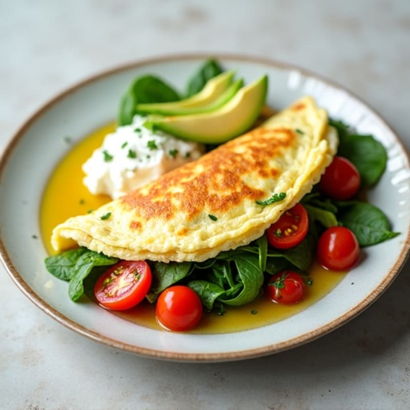 Egg White Spinach Omelet with Cottage Cheese and Cherry Tomatoes