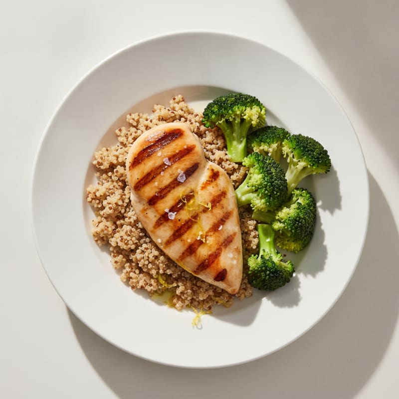 Grilled Chicken Breast with Quinoa and Steamed Broccoli