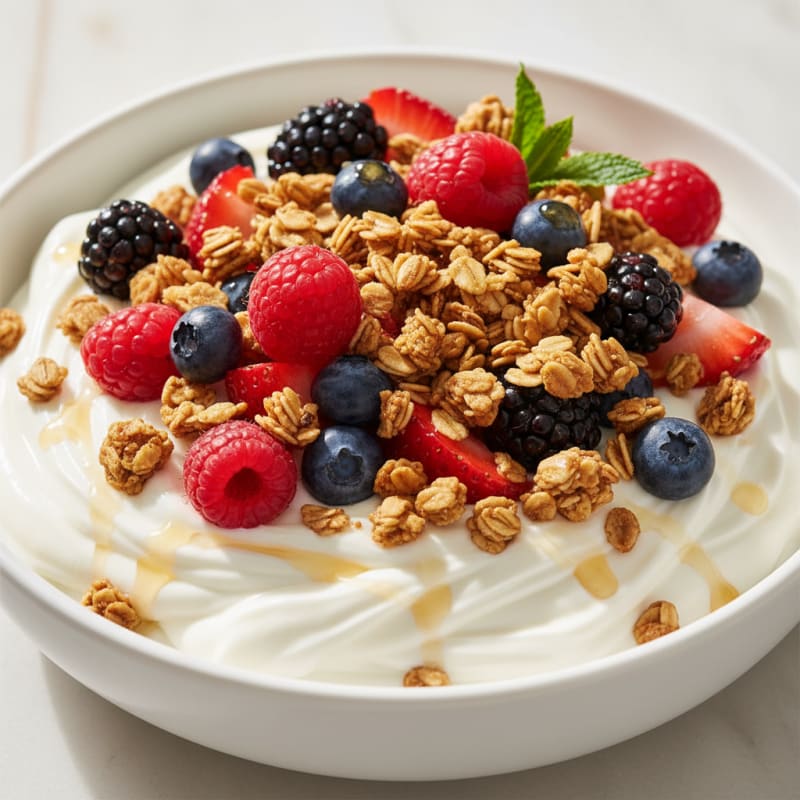 Creamy Greek Yogurt Bowl with Mixed Berries and Protein Granola