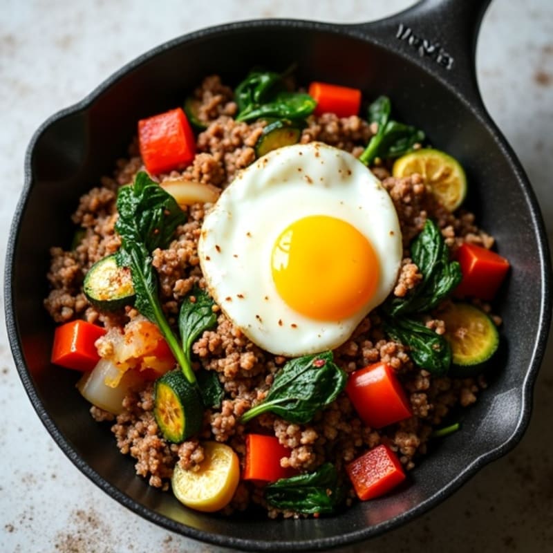 Hearty Ground Beef and Roasted Vegetable Skillet
