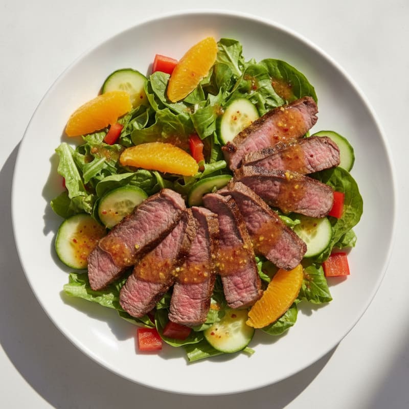 Grilled Beef Steak Salad with Mixed Veggies and Citrus Vinaigrette