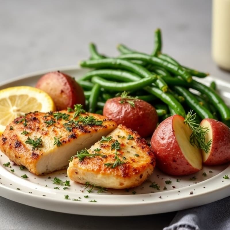 Herb-Roasted Chicken with Crispy Red Potatoes and Roasted Green Beans
