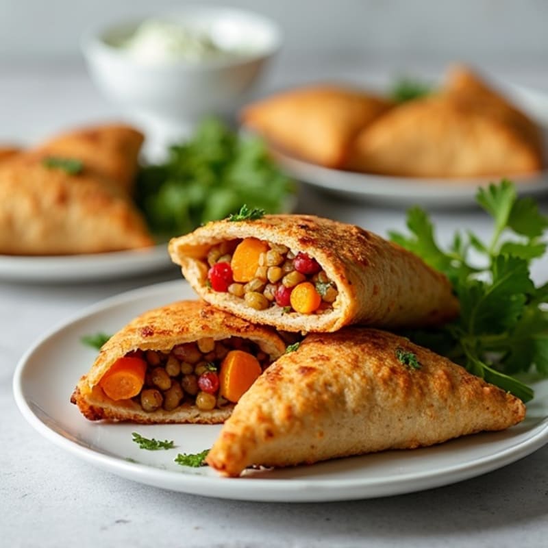 Crispy Baked Spiced Lentil and Potato Pockets with Fresh Cilantro Chutney
