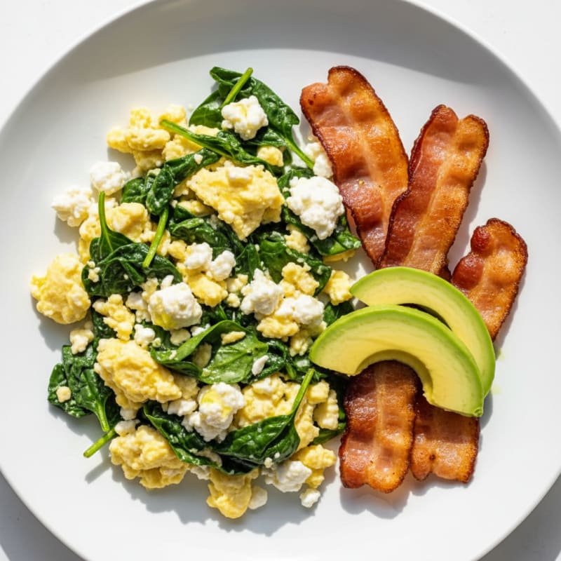 Cottage Cheese Scramble with Spinach and Turkey Bacon
