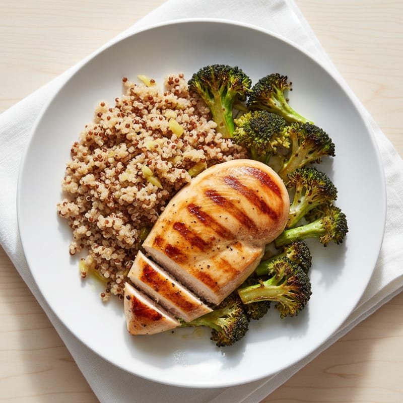 Grilled Chicken Breast with Roasted Broccoli and Quinoa