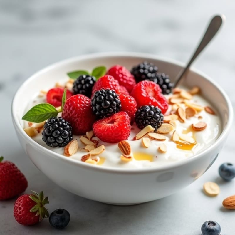 Creamy Greek Yogurt Protein Bowl with Mixed Berries and Almonds