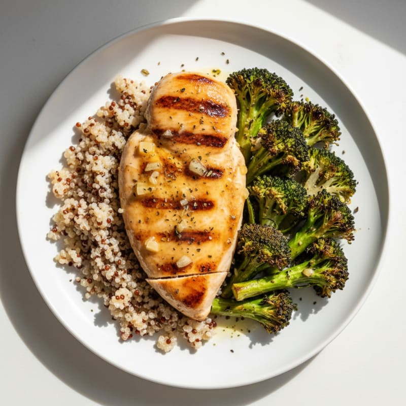 Grilled Chicken Breast with Quinoa and Roasted Broccoli