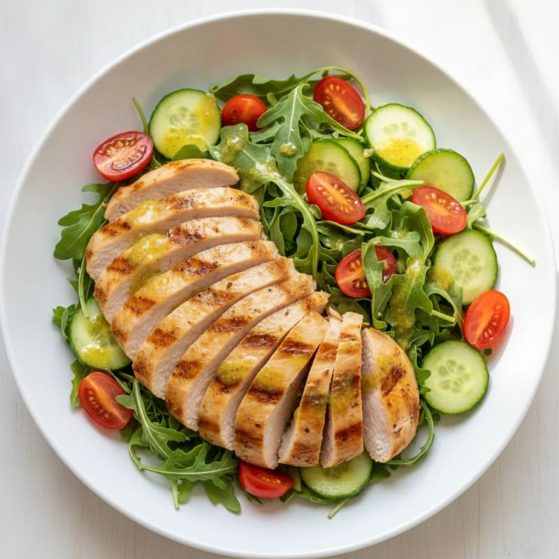 Grilled Turkey Breast Salad with Cucumber and Tomato