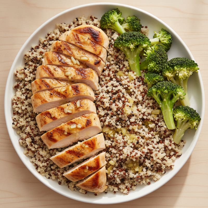 Grilled Chicken Breast with Quinoa and Steamed Broccoli