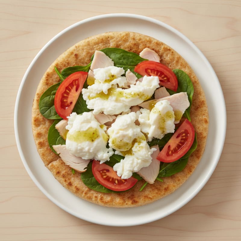 Egg White and Turkey Flatbread with Spinach and Tomato