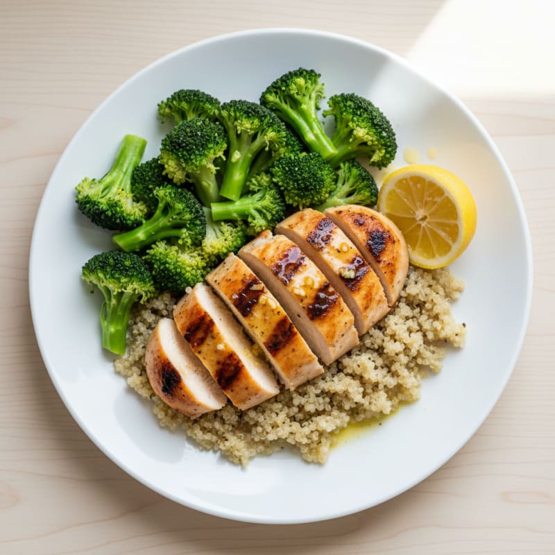 Grilled Chicken Breast with Quinoa and Steamed Broccoli