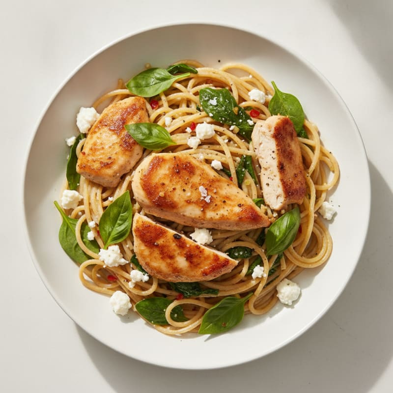 Lemon Basil Feta Spaghetti