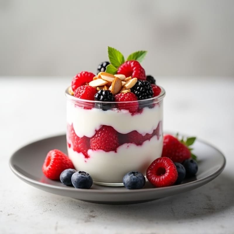 Greek Yogurt Protein Parfait with Mixed Berries and Almonds