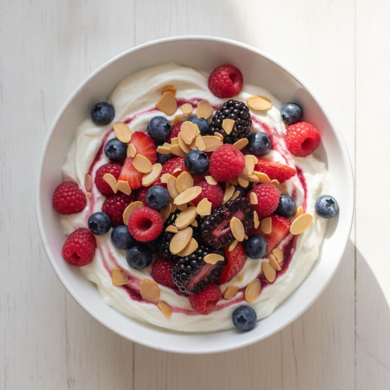 Greek Yogurt Protein Bowl with Mixed Berries and Almonds