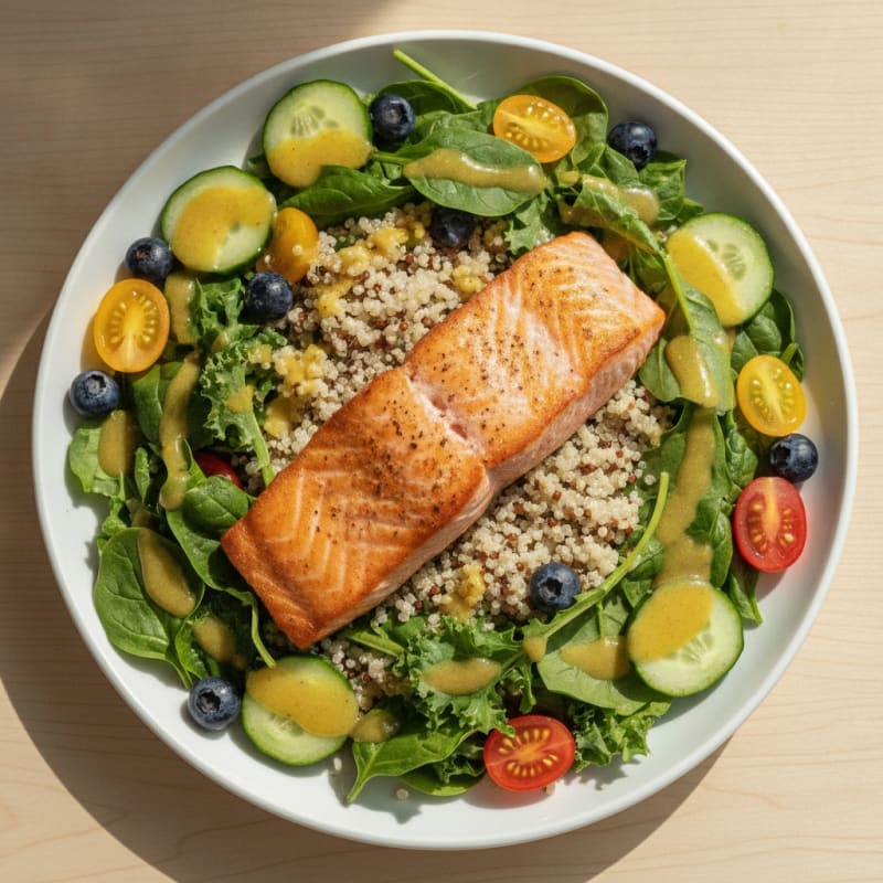 Salmon and Quinoa Salad with Mixed Greens