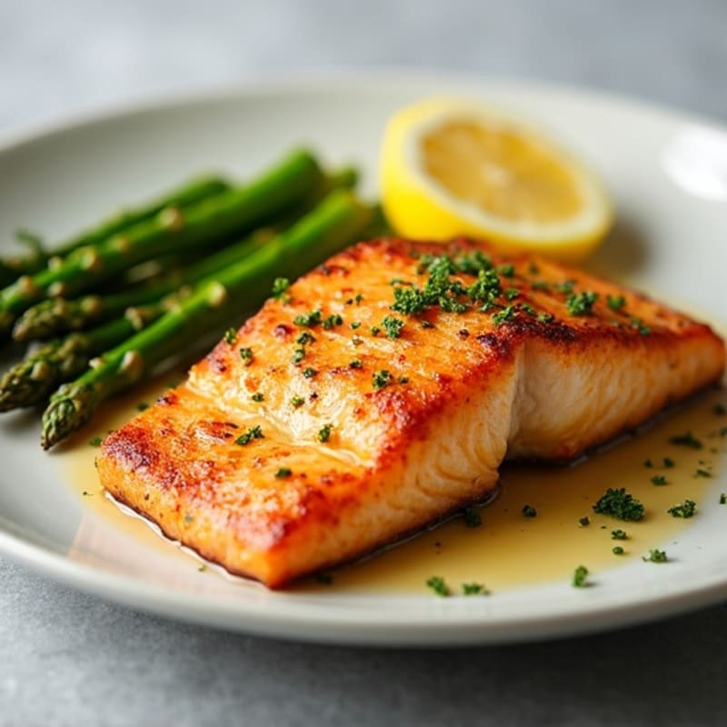 Crispy Pan-Seared Salmon with Lemon-Garlic Roasted Asparagus