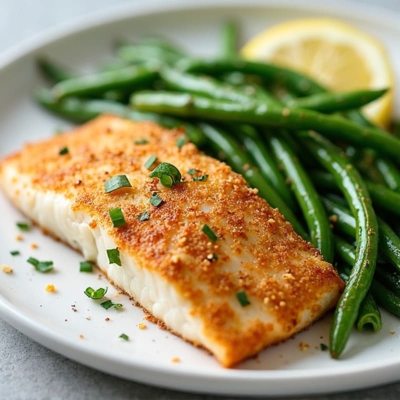 Crispy Pan-Seared Fish with Lemon Garlic Green Beans