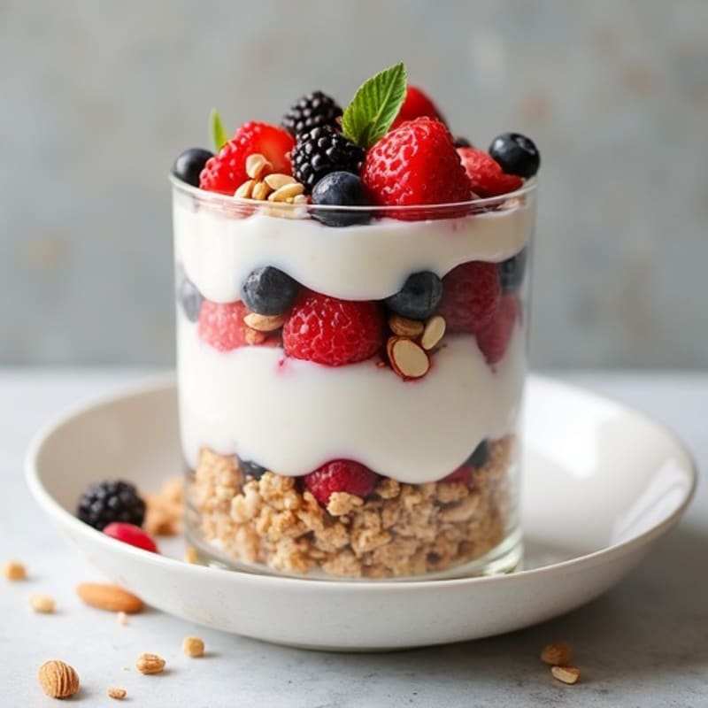 Creamy Greek Yogurt Parfait with Mixed Berries and Almonds
