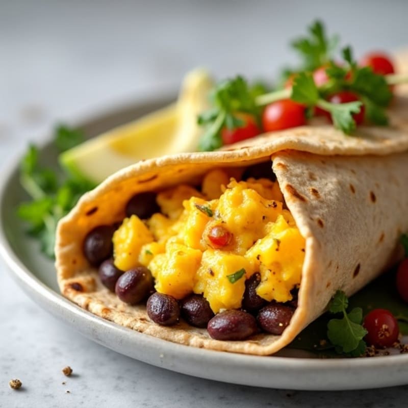 Hearty Scrambled Egg and Black Bean Burrito with Fresh Avocado