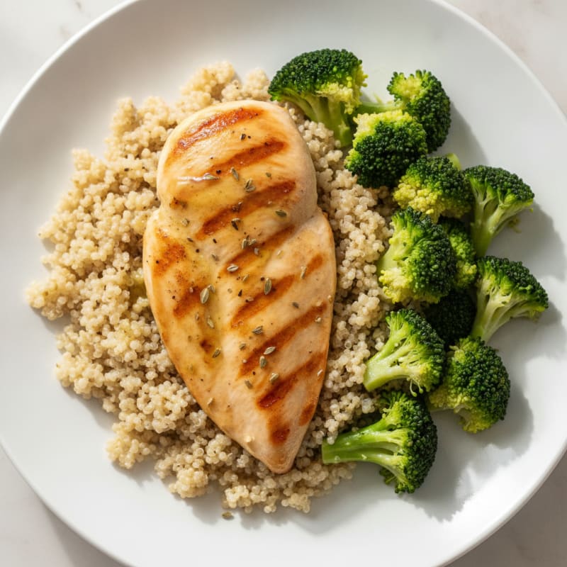 Grilled Chicken Breast with Quinoa and Steamed Broccoli