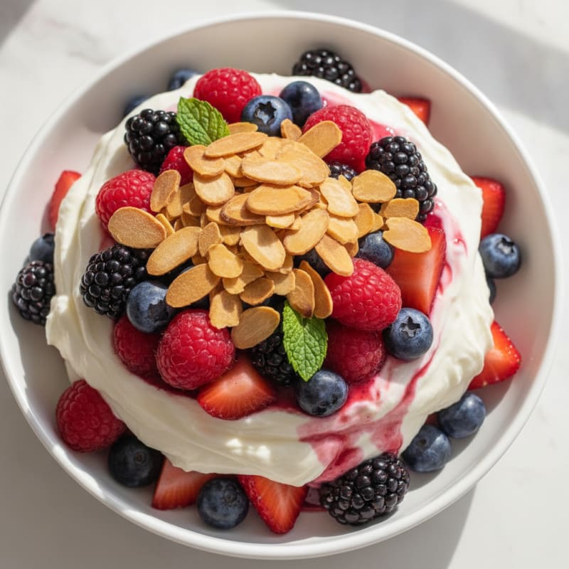 Greek Yogurt Protein Parfait with Mixed Berries and Almonds