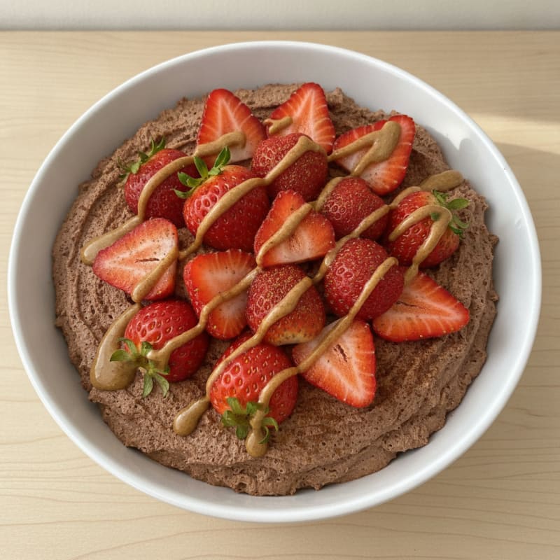 Chocolate Protein Mousse with Sliced Strawberries