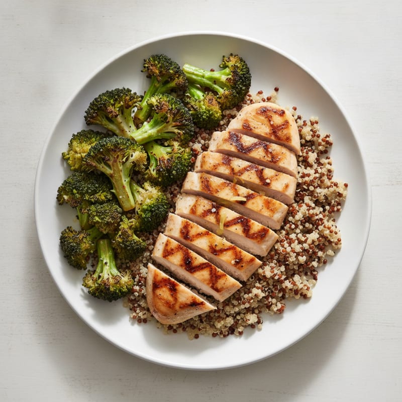 Grilled Chicken Breast with Quinoa and Roasted Broccoli
