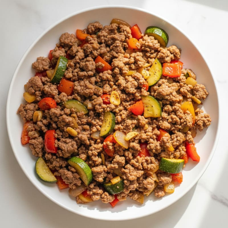 Savory Ground Beef and Rainbow Vegetable Skillet