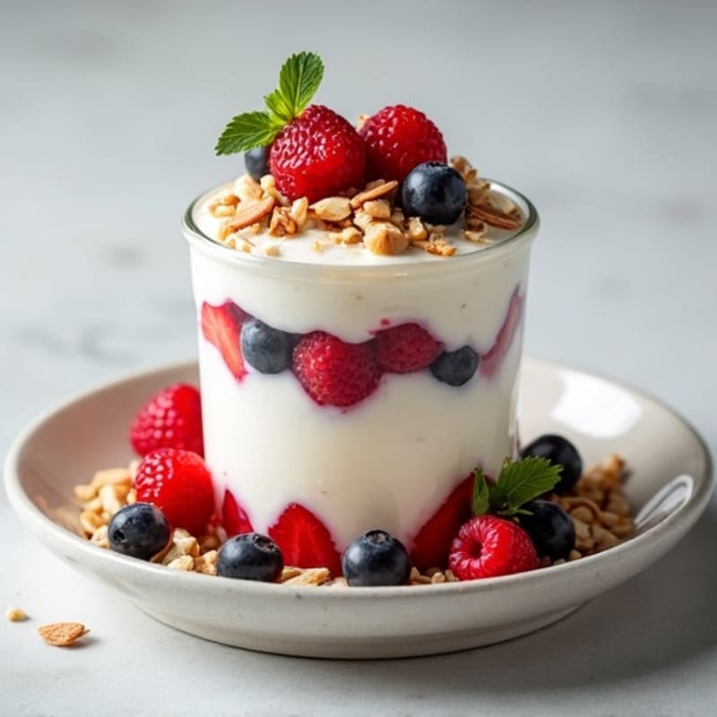 Greek Yogurt Protein Parfait with Mixed Berries and Almonds