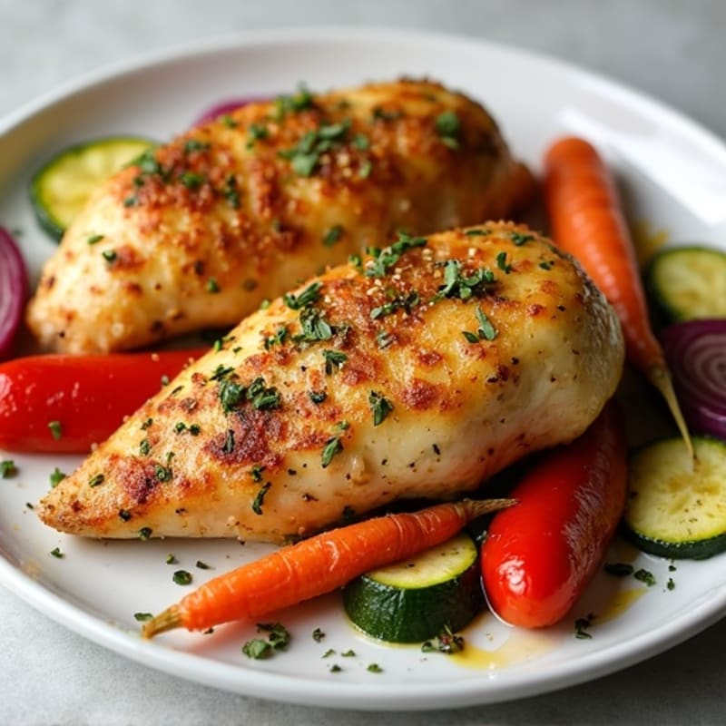 Herb-Crusted Sheet Pan Chicken with Roasted Rainbow Vegetables