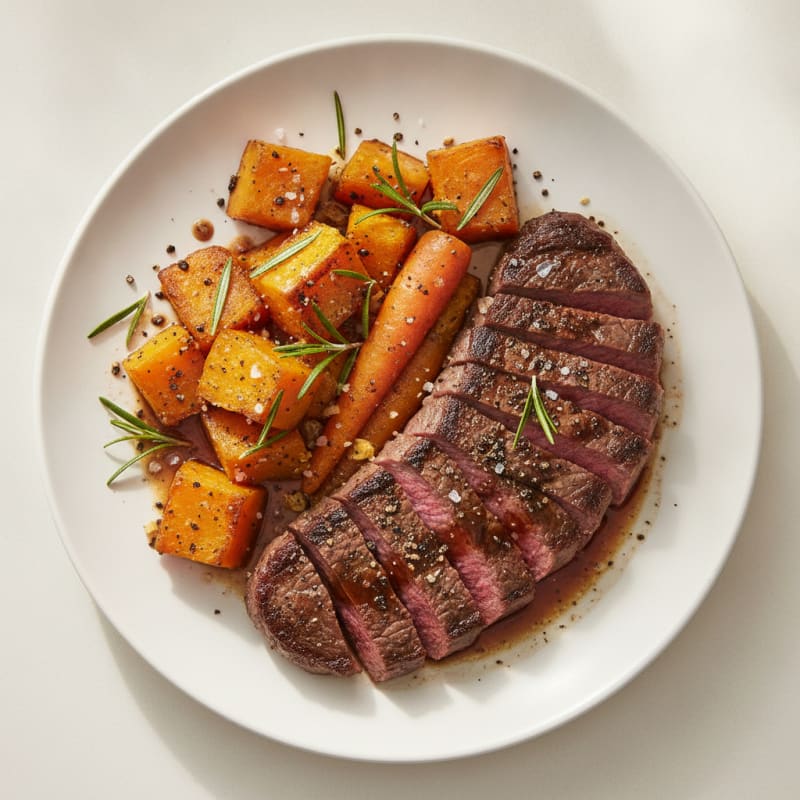 Pan-Seared Steak with Roasted Pumpkin and Carrots